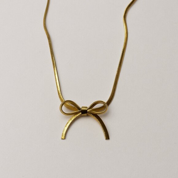 Panacea Gold Snake Chain Bow Necklace 14K Plated Minimalist Holiday Gift NWT - Picture 1 of 12